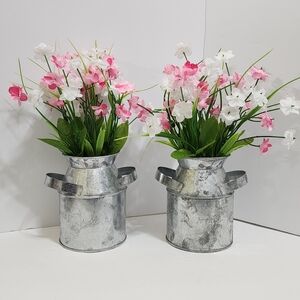 RUSTIC Farmhouse Style Galvanized Metal Can Decoration Floral Planters‎ set of 2